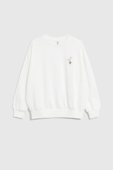 Bluza z haftowanym kwiatem biała