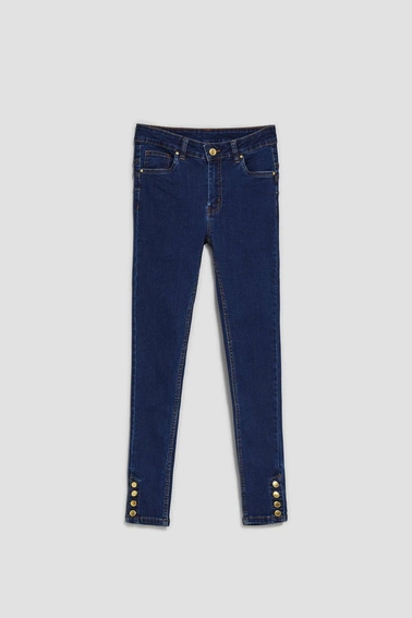 Jeansy skinny z guzikami granatowe