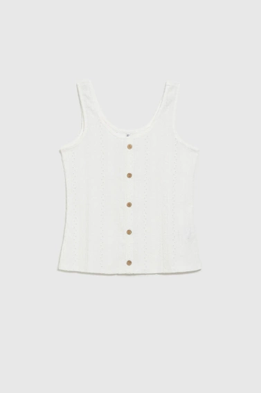 Ażurowy top z guzikami biały