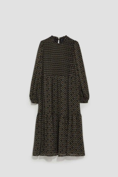 Sukienka midi z printem i falbaną czarna