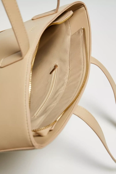 Torba shopper zapinana na zamek beżowa
