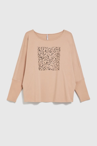 Bluza z nadrukiem i długimi rękawami beżowa