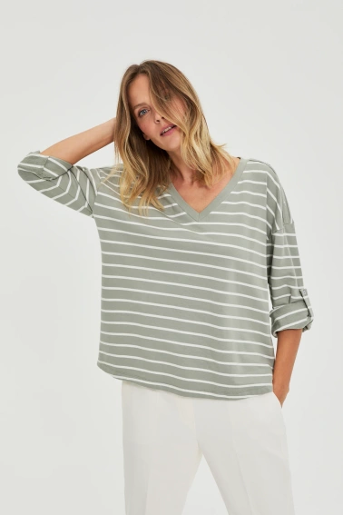 Bluza w paski oliwkowa