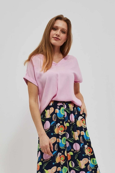 Wiskozowa koszula z dekoltem w serek pudrowo-różowa