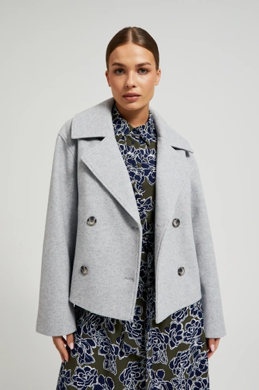 Dwurzędowy krótki płaszcz szary 