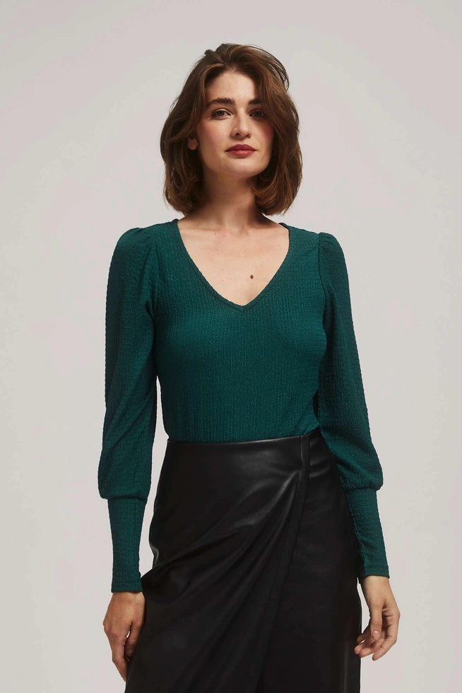 Bluzka z dekoltem w serek szmaragdowa