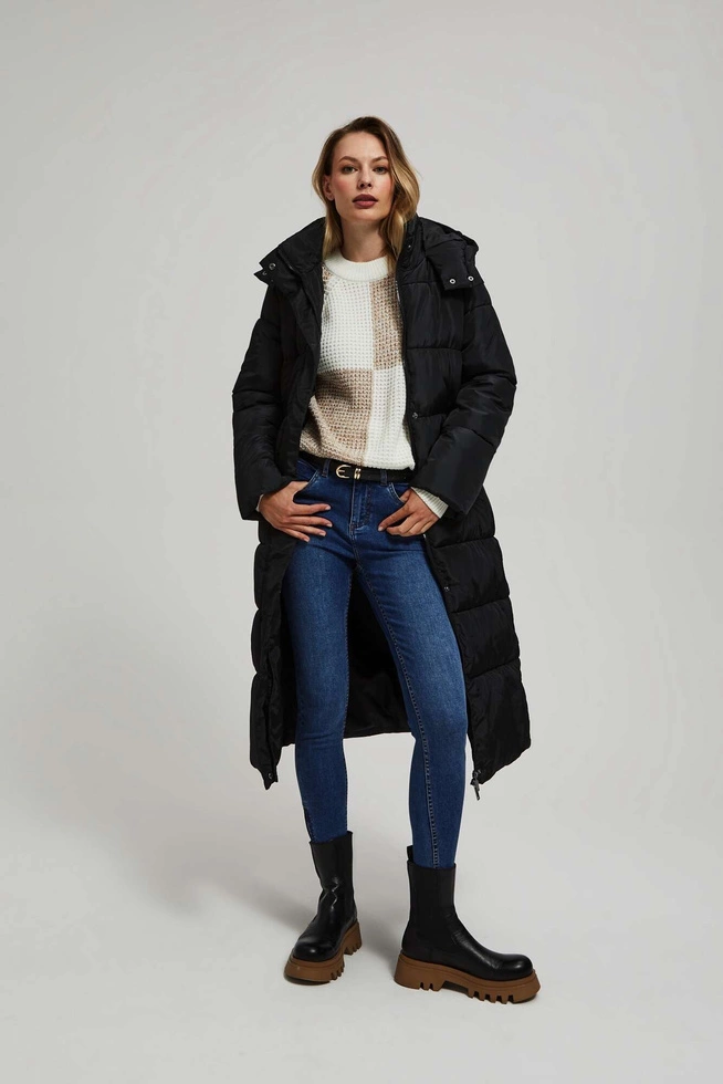 Pikowana kurtka z kapturem czarna