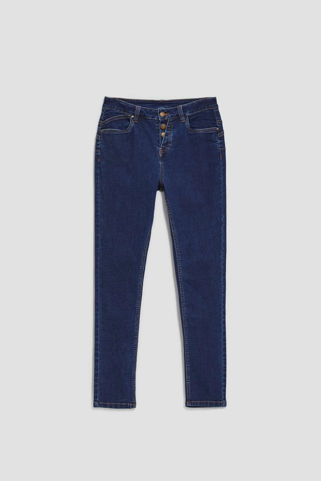 Jeansy push up zapinane na guziki granatowe