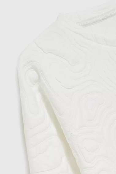 Bluza z okrąłym dekoltem i wiązaniem w pasie biała