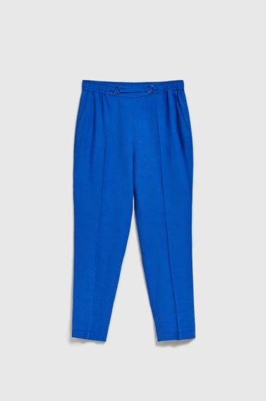 Lniane spodnie z nogawkami w kant niebieskie