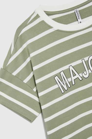 Bluza w paski z napisem oliwkowa