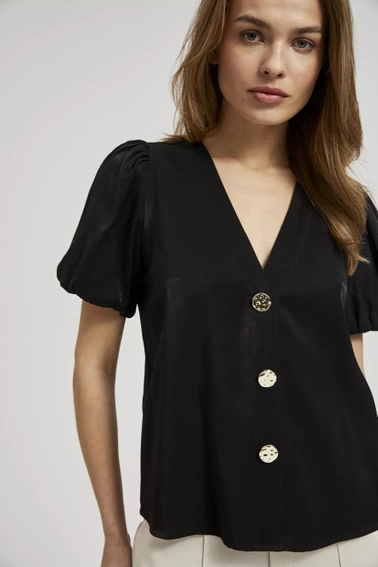 Koszula z bufiastymi rękwami i ozdobnymi guzikami czarna