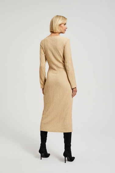 Sukienka midi z długimi rękawami beżowa