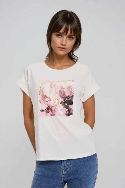 T-shirt z nadrukiem ecru