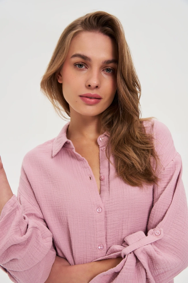 Koszula z bawełnianego muślinu różowa