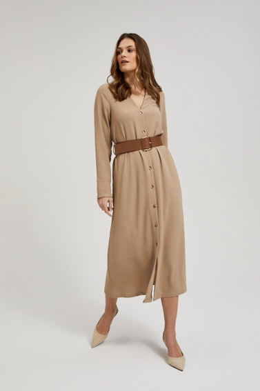 Sukienka midi z szerokim paskiem beżowa