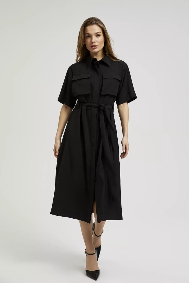 Szmizjerka wiązana w talii z kieszeniami czarna