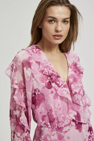 Sukienka z falbanami i kwiatowym wzorem różowa