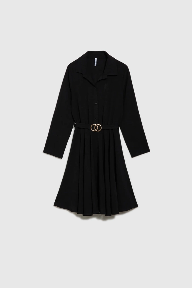 Koszulowa sukienka z eleganckim paskiem czarna
