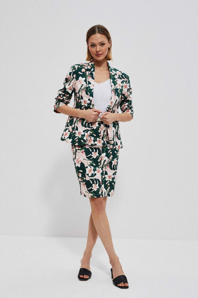 Spódnica z roślinnym nadrukiem piaskowa