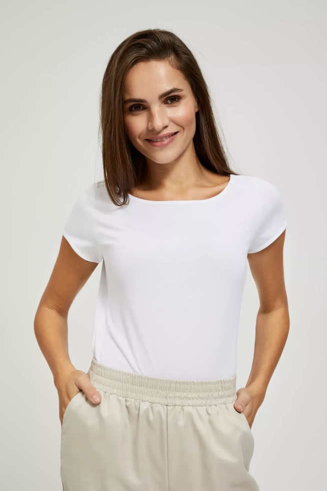 T-shirt z okrąłym dekoltem i krótkimi rękawami biały
