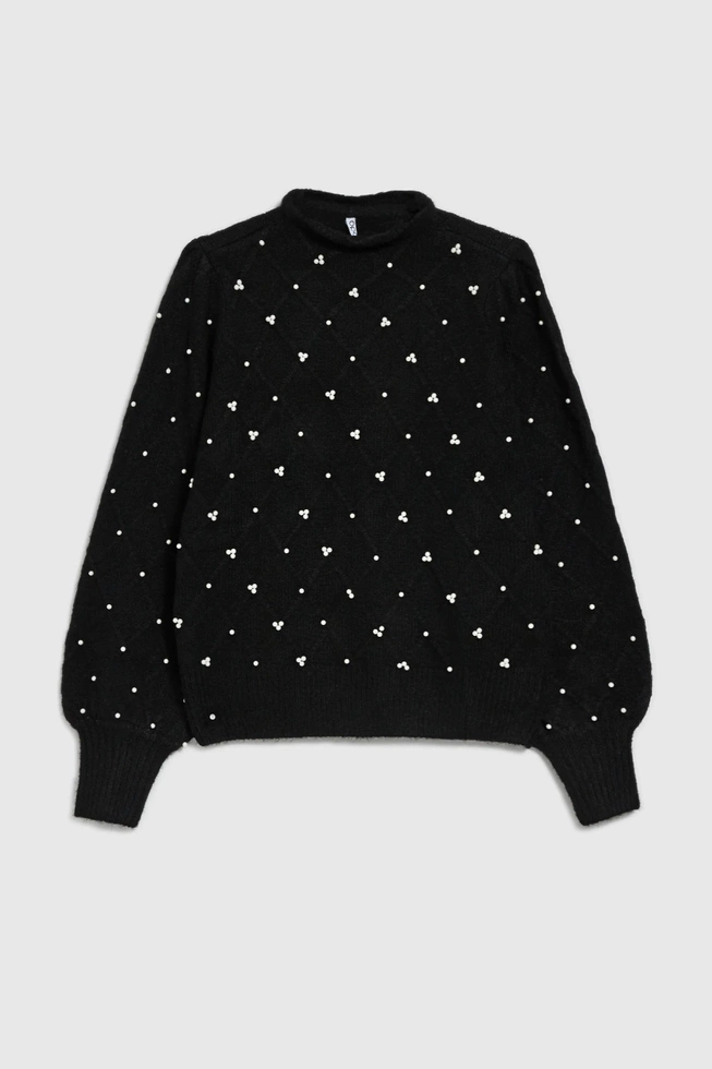 Sweter ozdobiony koralikami czarny