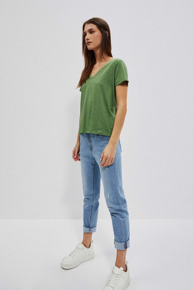 Bawełniana bluzka z dekoltem w serek oliwkowa