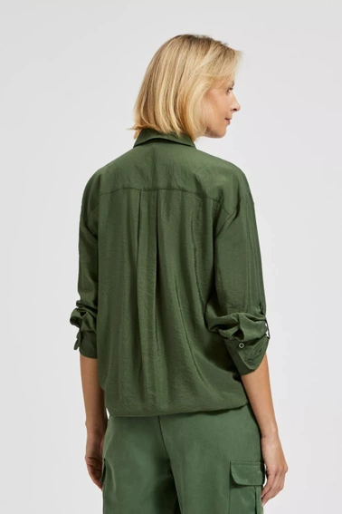 Koszula z kieszeniami i wywijanymi rękawami khaki