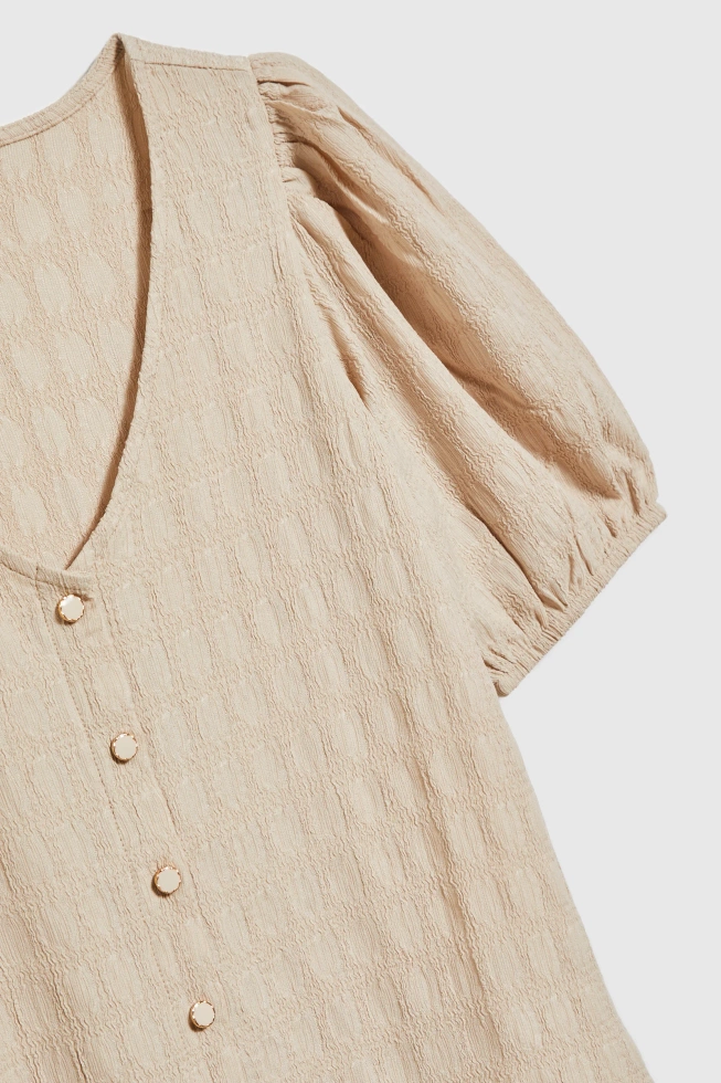 Bluzka z bufiastymi rękawami beżowa