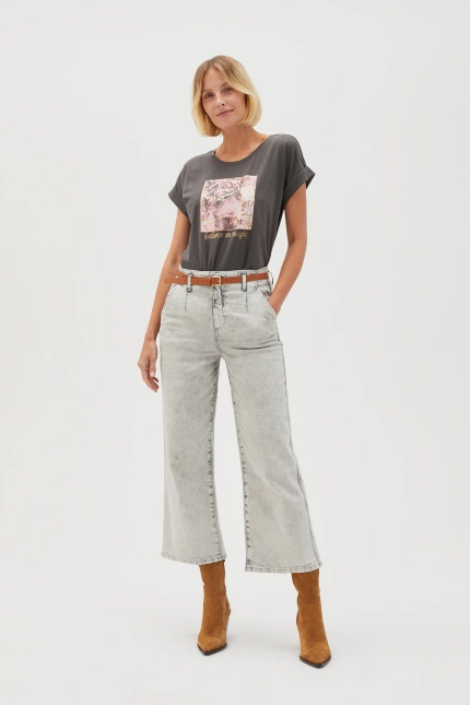 Jeansy z nogawkami o długości 3/4 szare