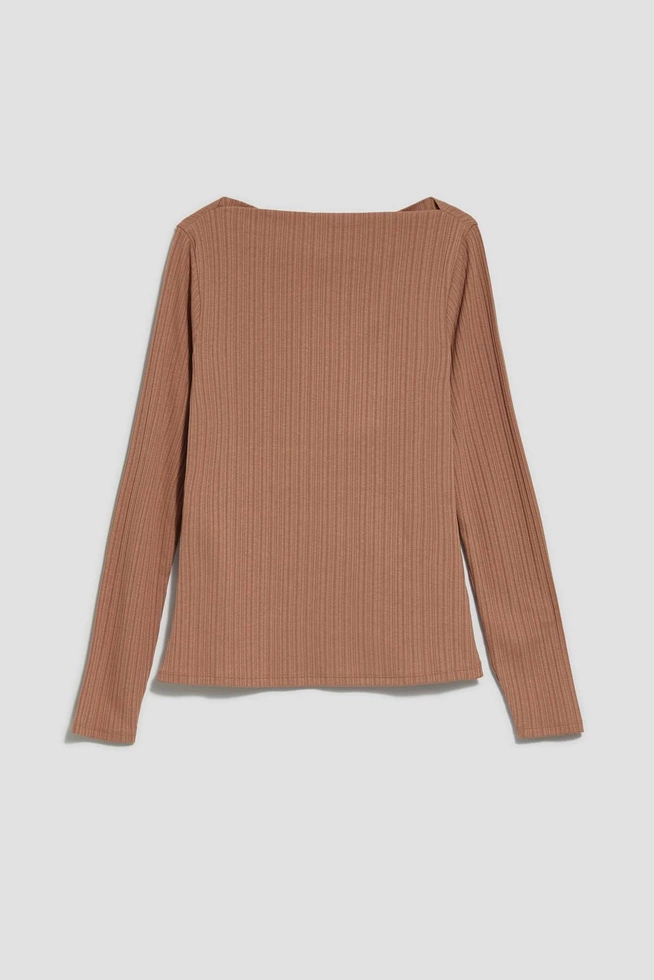 Bluzka z prążkowanej dzianiny kawowa