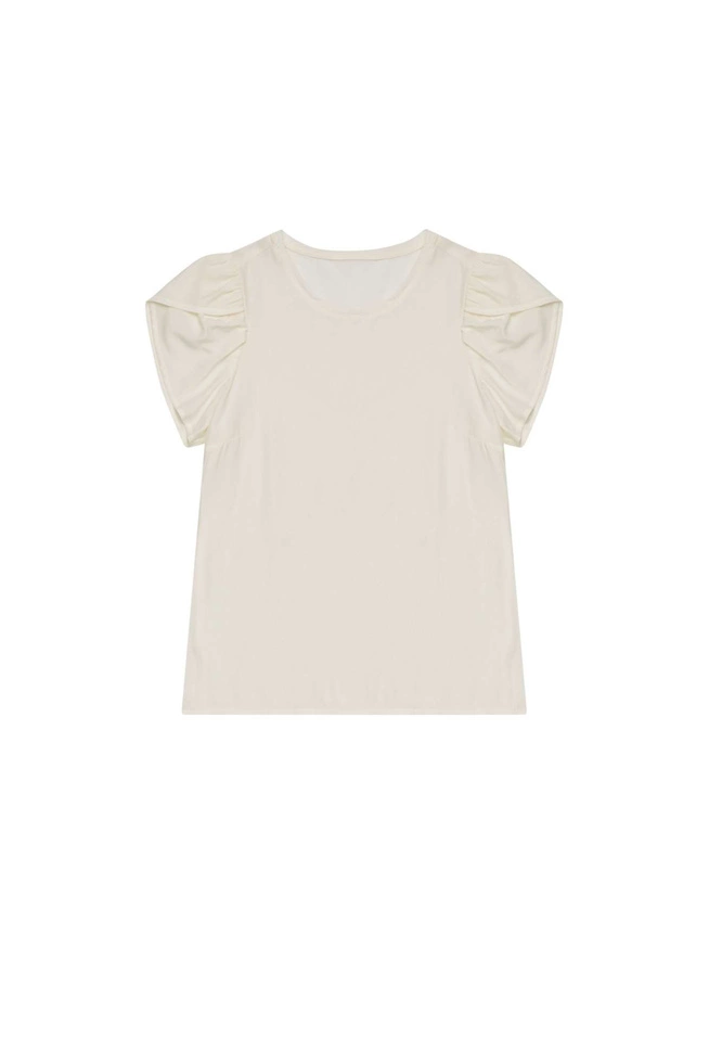 Bluzka koszulowa z bufkami perłowa