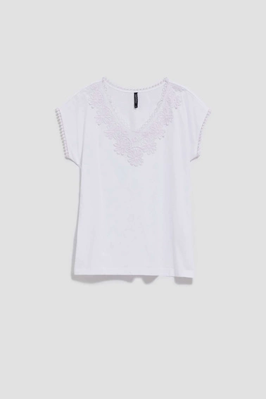 Bawełniana bluzka z koronką biała