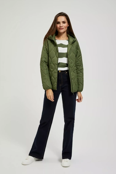 Krótka pikowana kurtka z kapturem khaki