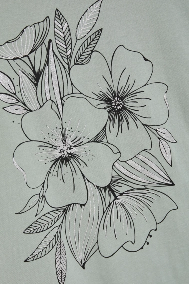 Bluzka z nadrukiem w kwiaty oliwkowa