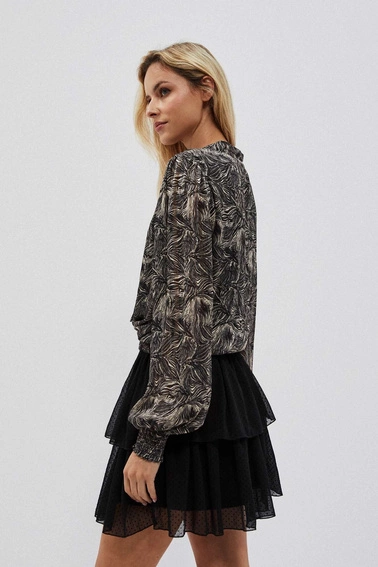 Koszula z printem i bufiastymi rękawami czarna