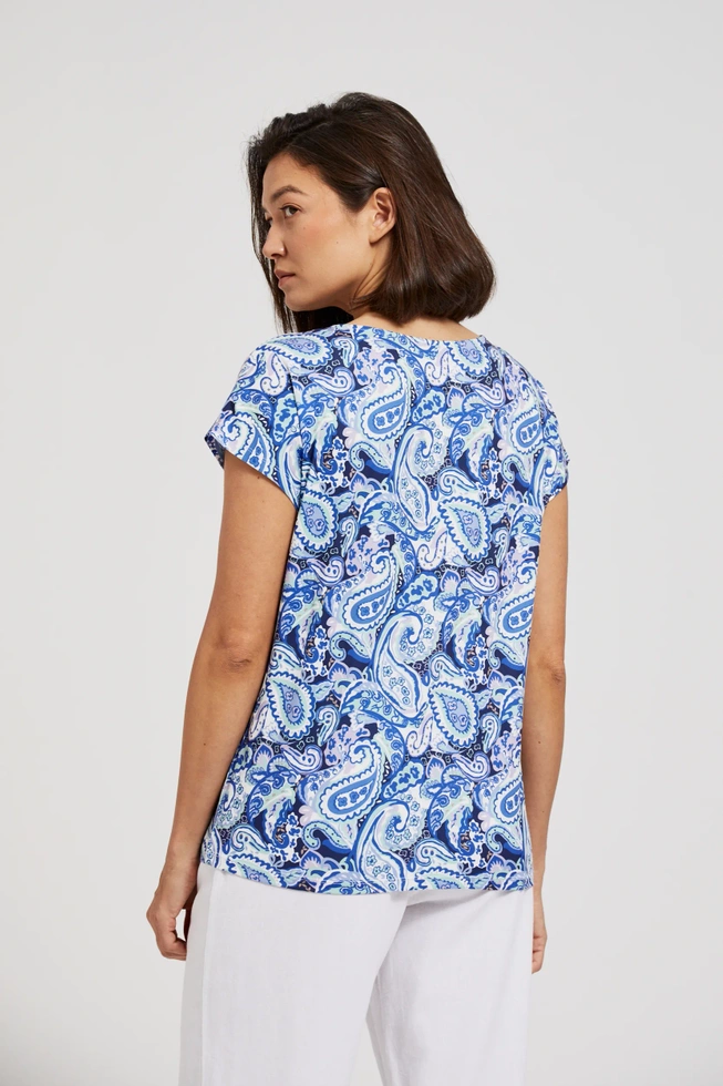 Wzorzysta bluzka z krótkimi rękawami niebieska