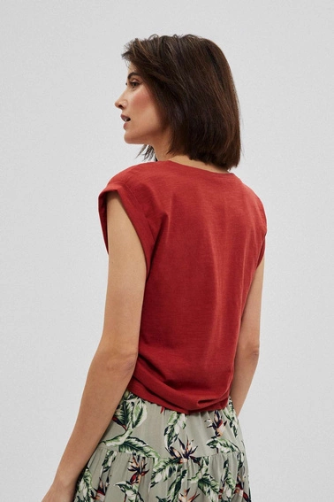 Bawełniana bluzka ze ściągaczem rubinowa