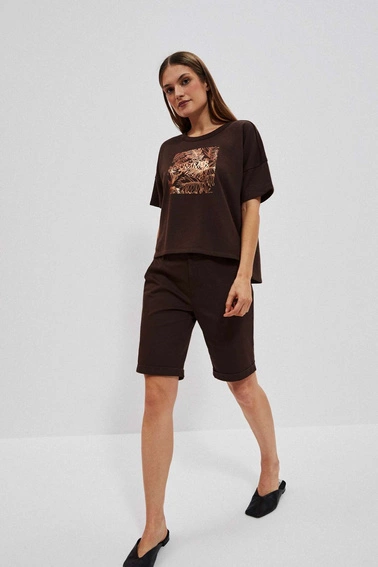 Szorty z plecionym paskiem ciemnbrązowe
