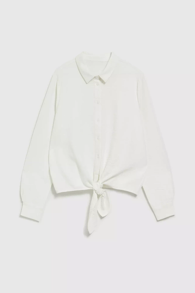 Koszula z długimi rękawami i wiązaniem biała