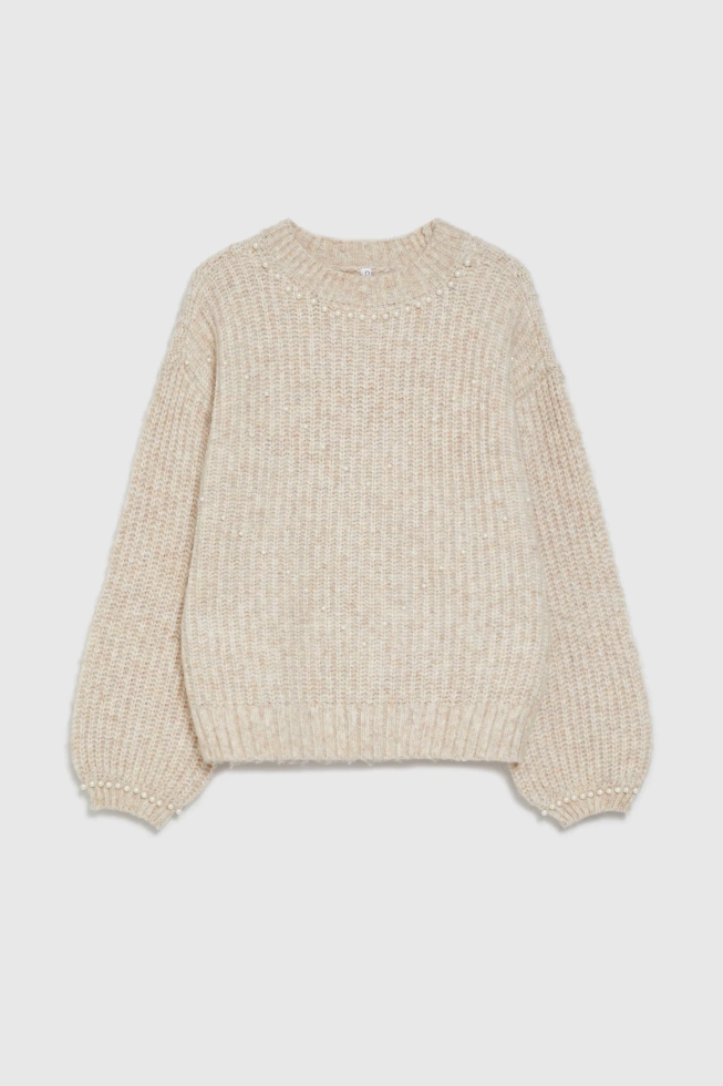 Sweter z perełkami beżowy