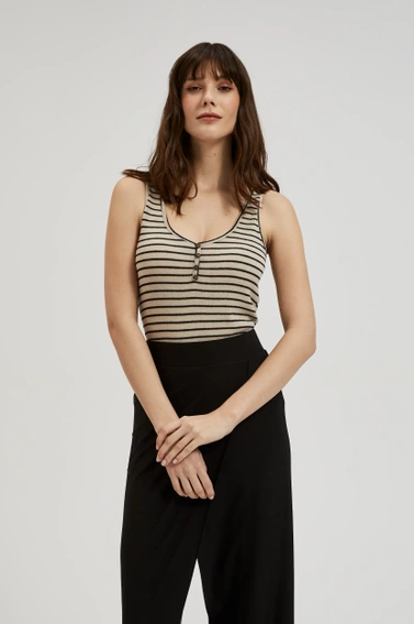 Dopasowany top w paski beżowy