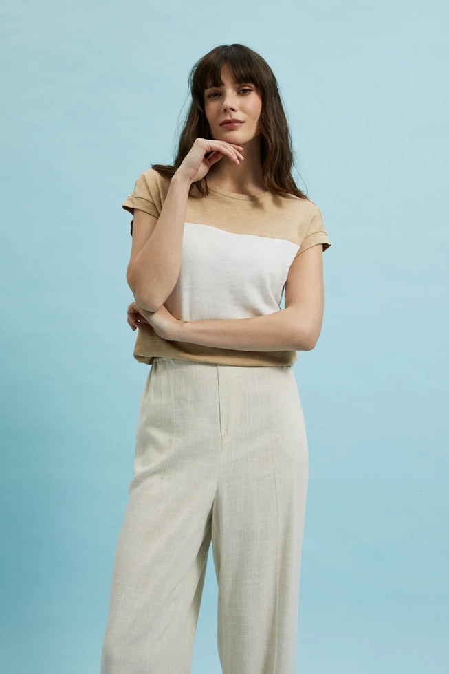 Bluzka w szerokie paski beżowa