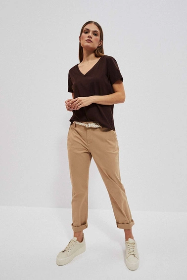 Bawełniana bluzka z dekoltem w serek ciemnbrązowa