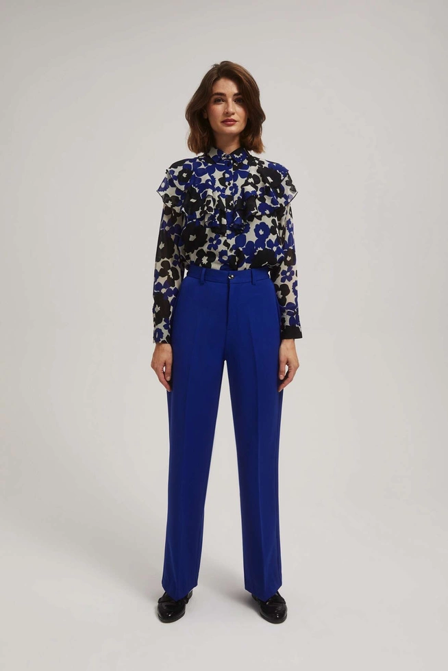 Spodnie w kant z szerokimi nogawkami niebieskie