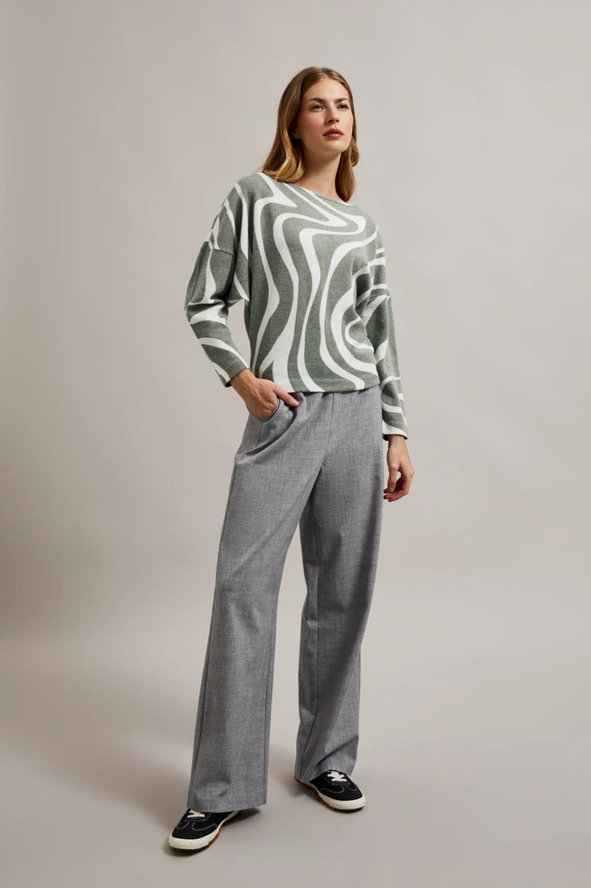 Bluza z geometrycznym wzorem i długimi rękawami oliwkowa