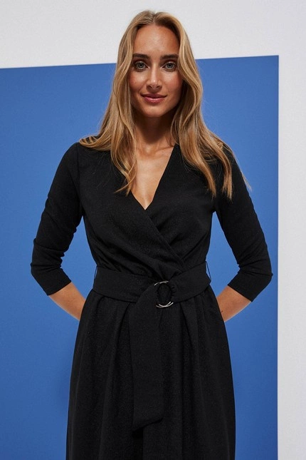 Sukienka z paskiem czarna damska