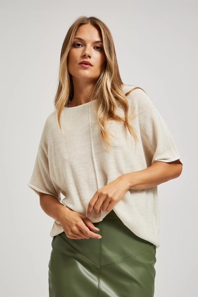 Sweter oversize z metaliczną nitką perłowy