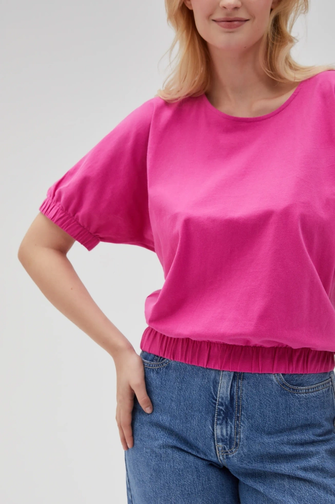 Bluzka z krótkimi rękawami fuksjowa