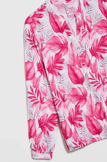 Wiskozowa koszula z tropikalnym wzorem różowa